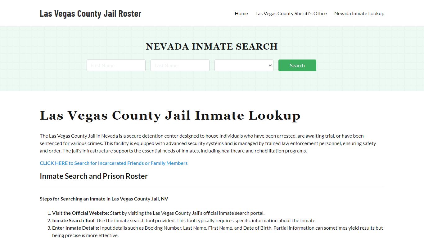 Las Vegas County Jail Roster Lookup, NV, Inmate Search